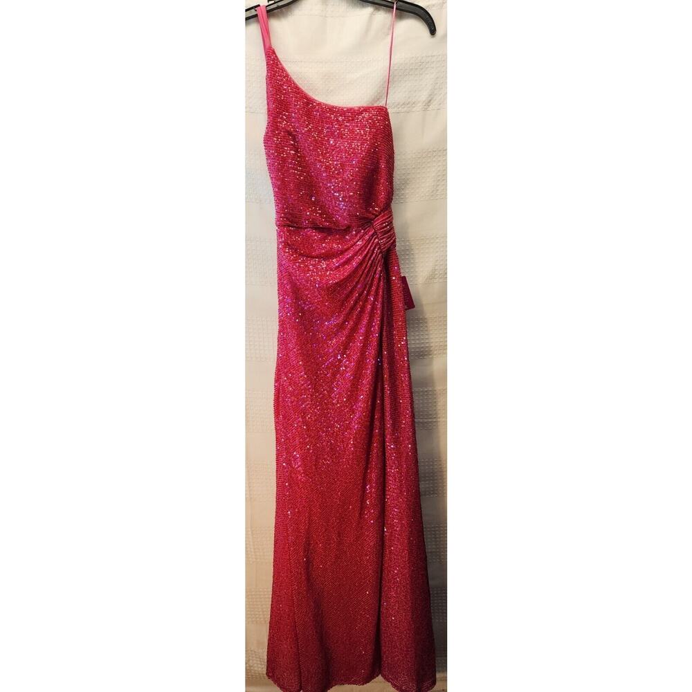 Morgan & Co Prom Dress Juniors Sz 1 Pink Maxi One Shoulder Sequin Backless 1148 - Picture 4 of 15